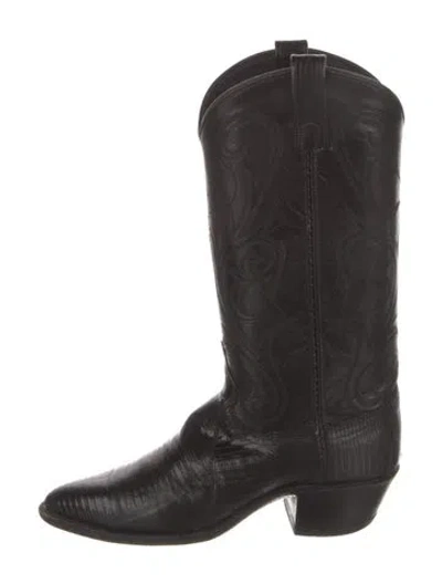 Pre-owned Dan Post Water Snake Embroidered Accent Western Boots In Black