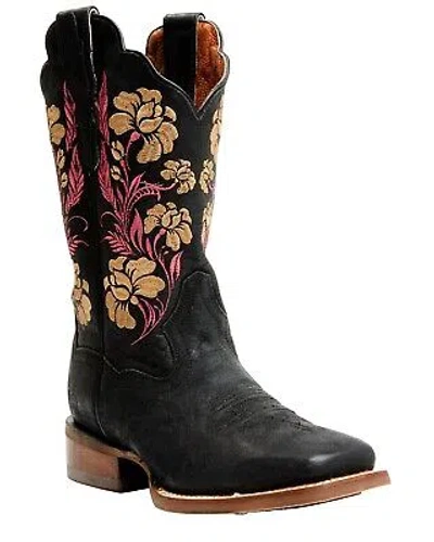 Pre-owned Dan Post Women's Asteria Floral Western Performance Boot Broad Square Toe Black