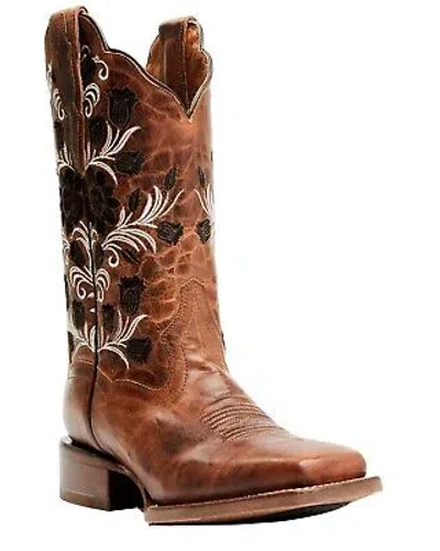 Pre-owned Dan Post Women's Athena Floral Embroidered Western Performance Boot Broad Square In Brown