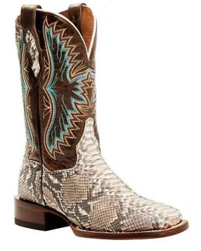 Pre-owned Dan Post Women's Back Cut Natural Python Exotic Western Boot Broad Square Toe - In Beige