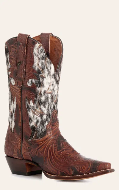 Dan Post Women's Brown Andrinna Tooled Leather & Hair On Snip Toe Cowboy Boots In Multi