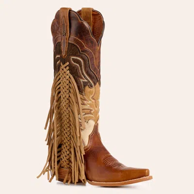 Dan Post Women's Dayla Tan Cowhide Hair-on Fringed Snip Toe Cowboy Boots In Multi