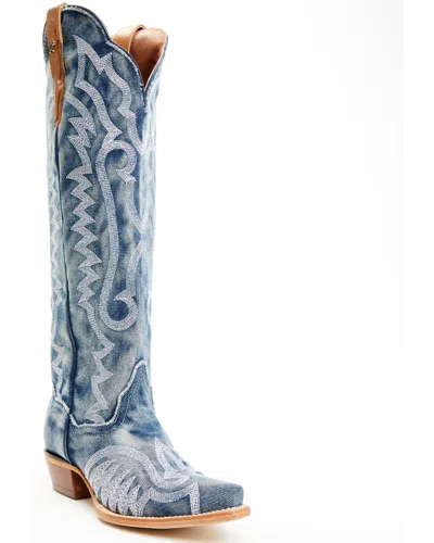 Pre-owned Dan Post Women's Denim Darlin' Tall Western Boot - Snip Toe - Dp5108 In Blue