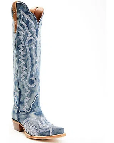 Pre-owned Dan Post Women's Denim Darlin' Tall Western Boot - Snip Toe Blue 10 M