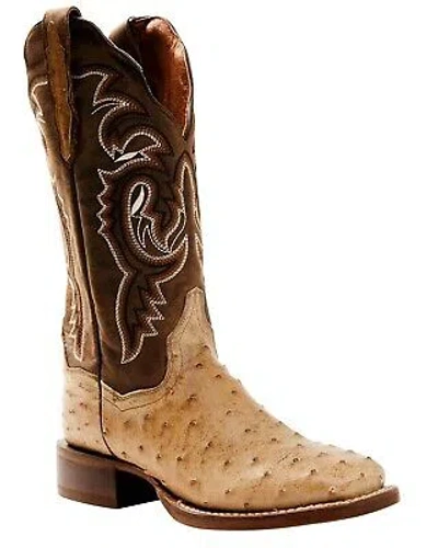 Pre-owned Dan Post Women's Exotic Full Quill Ostrich Western Boot - Broad Square Toe Sand In Beige