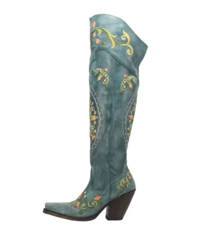 Pre-owned Dan Post Women's Flower Child Tall Boots Snip Toe (medium Sizes) In Blue