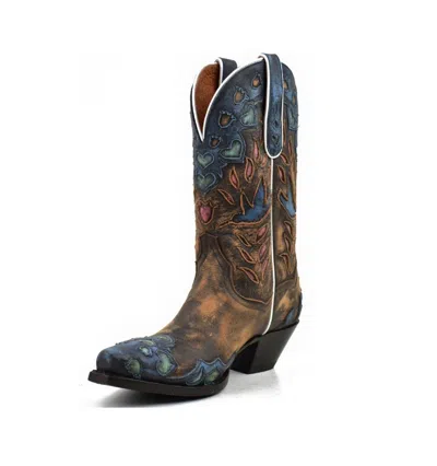 Pre-owned Dan Post Women's Humming Bird Heart And Floral Inlay Western Boots Snip Toe In Orange