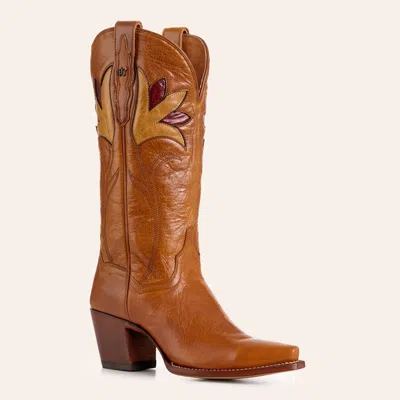 Dan Post Women's Marsala Whiskey Brown Floral Inlay Snip Toe Cowboy Boots