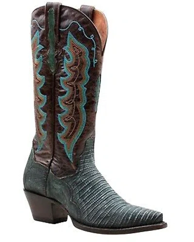 Pre-owned Dan Post Women's Rustic Exotic Lizard Western Boot - Snip Toe - Dp80066 In Blue