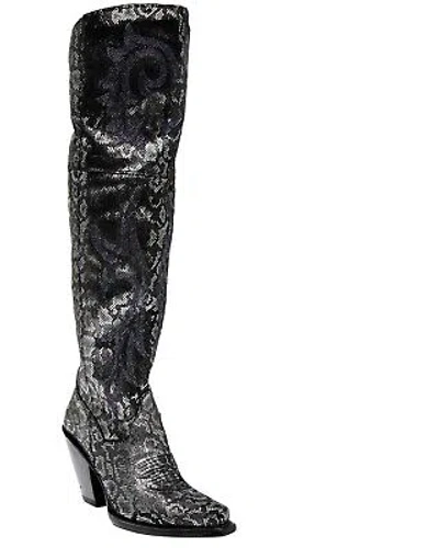 Pre-owned Dan Post Women's Snake Print Western Boot - Snip Toe Silver 8 M