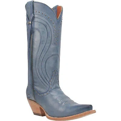 Pre-owned Dan Post Womens Donnah Blue Leather Cowboy Boots