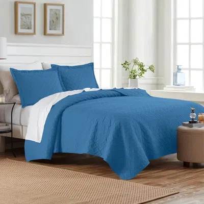 Dan River Basket Weave Pinsonic Quilt Set ( 3-piece) In Denim