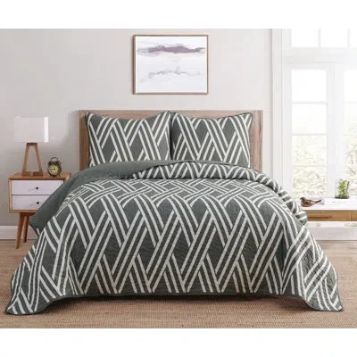Dan River Reversible Printed Quilt Set (3 Piece) In Gray Chevron Weave