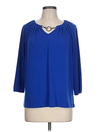 Pre-owned Dana Buchman 3/4 Sleeve Blouse In Blue
