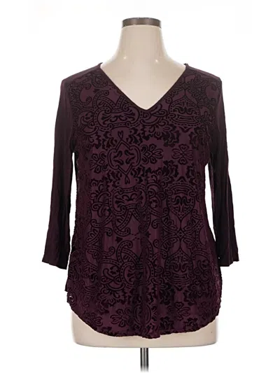 Pre-owned Dana Buchman 3/4 Sleeve Blouse In Burgundy