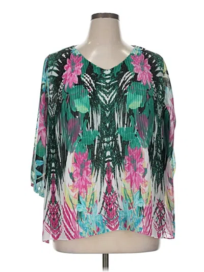 Pre-owned Dana Buchman 3/4 Sleeve Blouse In Green