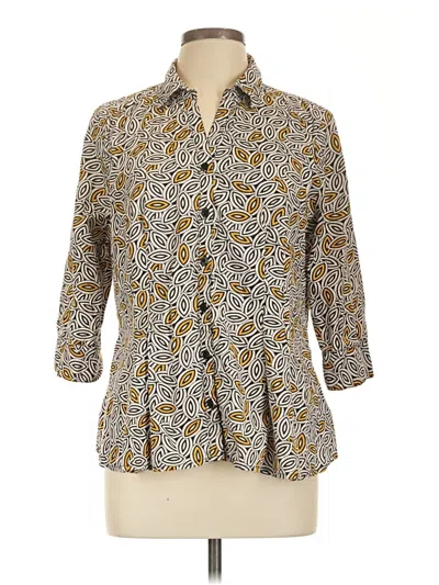 Pre-owned Dana Buchman 3/4 Sleeve Button Down Shirt In Yellow