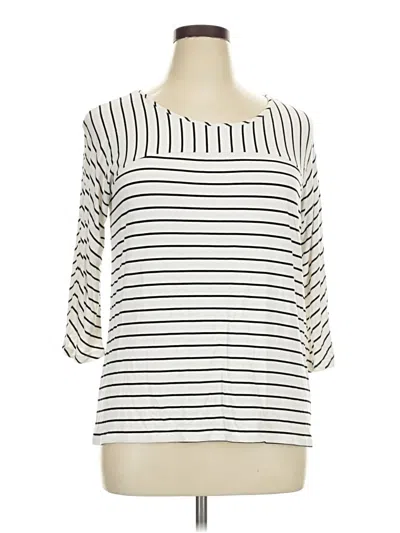 Pre-owned Dana Buchman 3/4 Sleeve Top Ivory Stripes Pattern Boatneck Tops In White