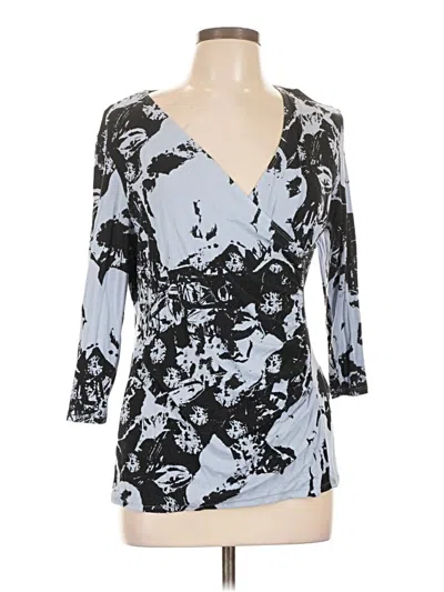 Pre-owned Dana Buchman 3/4 Sleeve Top Silver Plunge Neckline Tops