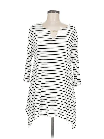 Pre-owned Dana Buchman 3/4 Sleeve Top White Keyhole Neckline Tops