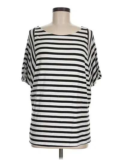 Pre-owned Dana Buchman For Kohls Short Sleeve Top White Stripes Pattern Boatneck Tops