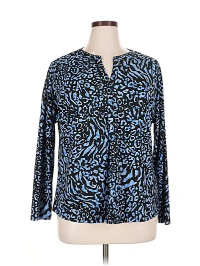 Pre-owned Dana Buchman Long Sleeve Blouse In Blue