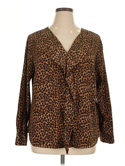 Pre-owned Dana Buchman Long Sleeve Blouse In Brown