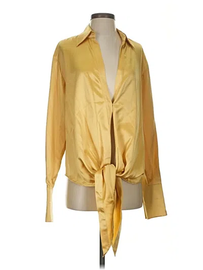 Pre-owned Dana Buchman Long Sleeve Blouse In Gold