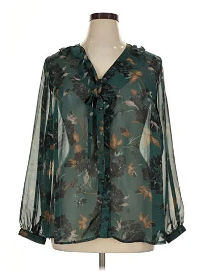 Pre-owned Dana Buchman Long Sleeve Blouse In Green