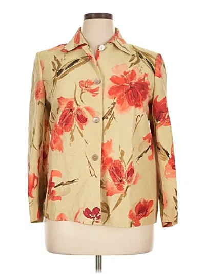 Pre-owned Dana Buchman Long Sleeve Blouse In Tan