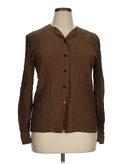 Pre-owned Dana Buchman Long Sleeve Silk Top Brown Square Neckline Tops