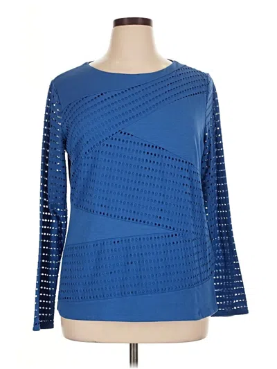 Pre-owned Dana Buchman Long Sleeve Top Blue Boatneck Tops