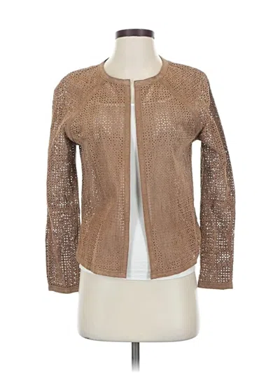 Pre-owned Dana Buchman Long Sleeve Top Brown Plunge Neckline Tops