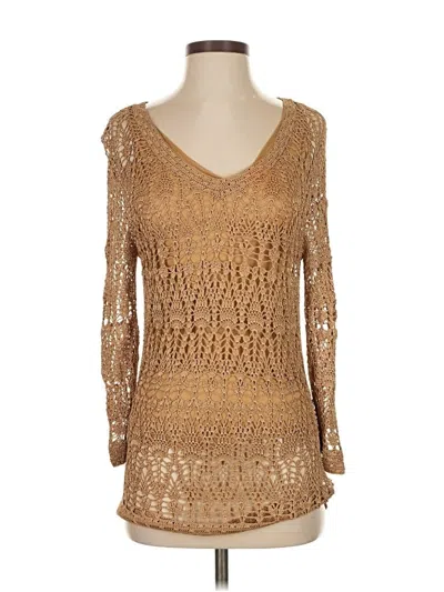 Pre-owned Dana Buchman Long Sleeve Top Gold V Neck Tops