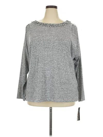 Dana Buchman Long Sleeve Top Gray Boatneck Tops