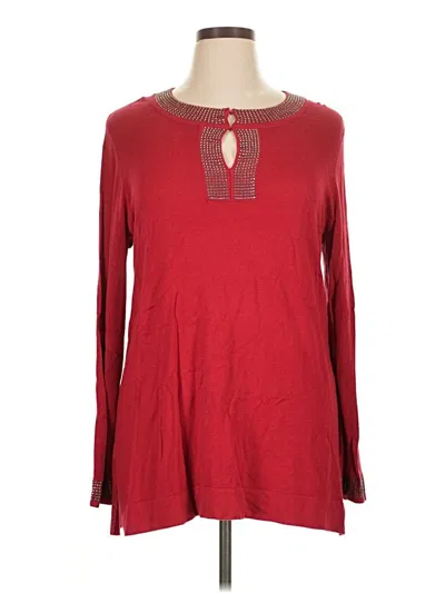 Pre-owned Dana Buchman Long Sleeve Top Red Keyhole Neckline Tops