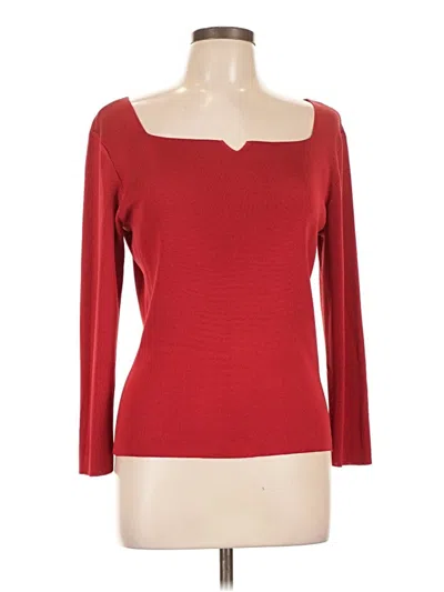 Pre-owned Dana Buchman Long Sleeve Top Red Sweetheart Neckline Tops