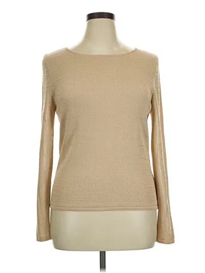Pre-owned Dana Buchman Long Sleeve Top Tan Boatneck Tops