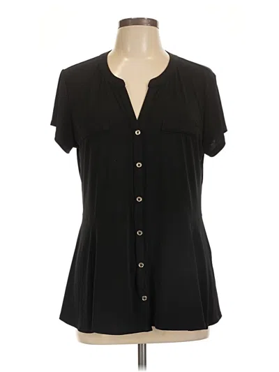 Pre-owned Dana Buchman Short Sleeve Blouse In Black