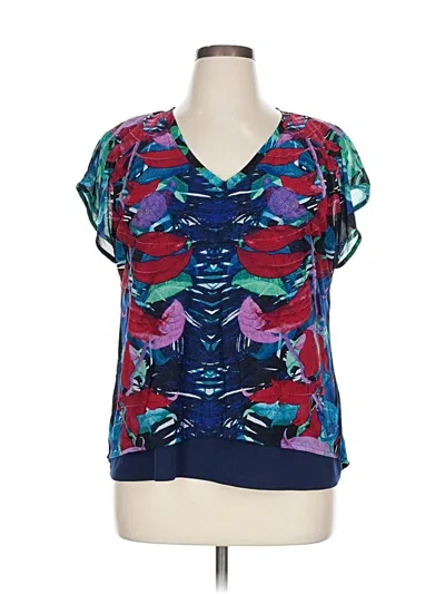 Pre-owned Dana Buchman Short Sleeve Blouse In Blue
