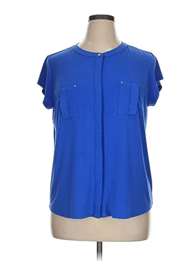 Pre-owned Dana Buchman Short Sleeve Blouse In Blue