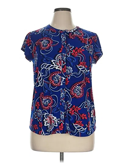 Pre-owned Dana Buchman Short Sleeve Blouse In Blue