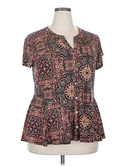 Pre-owned Dana Buchman Short Sleeve Blouse In Brown