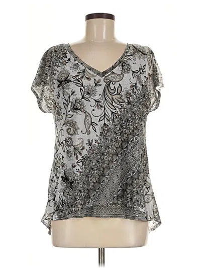 Pre-owned Dana Buchman Short Sleeve Blouse In Silver