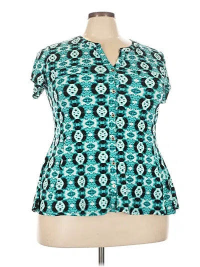 Pre-owned Dana Buchman Short Sleeve Blouse In Teal