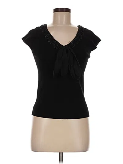Pre-owned Dana Buchman Short Sleeve Top Black Sweetheart Neckline Tops
