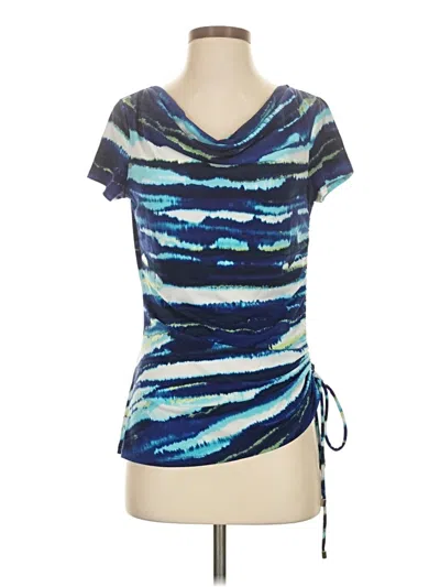 Pre-owned Dana Buchman Short Sleeve Top Blue Cowl Neck Tops