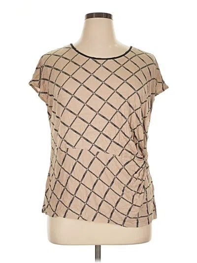 Pre-owned Dana Buchman Short Sleeve Top Tan Square Neckline Tops