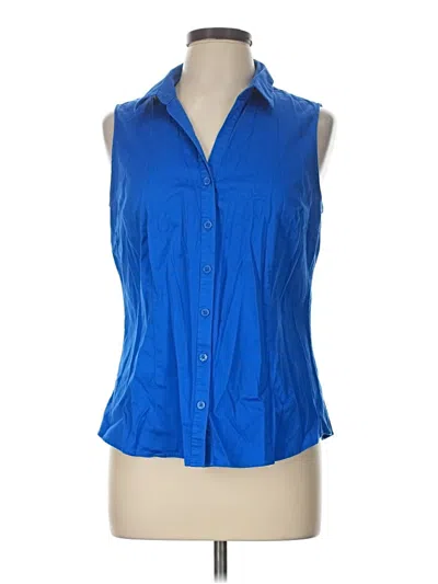 Pre-owned Dana Buchman Sleeveless Button Down Shirt In Blue