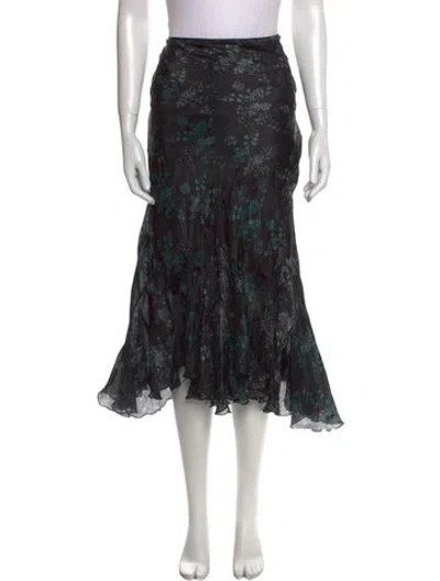 Pre-owned Dana Foley Nyc Floral Print Midi Length Skirt In Black